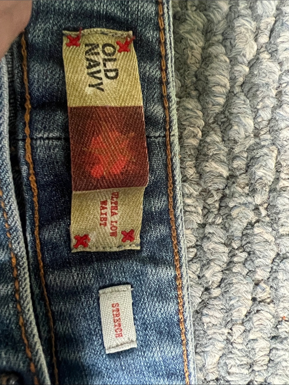 Old Navy Blue Jean Shorts with Tan Stitching